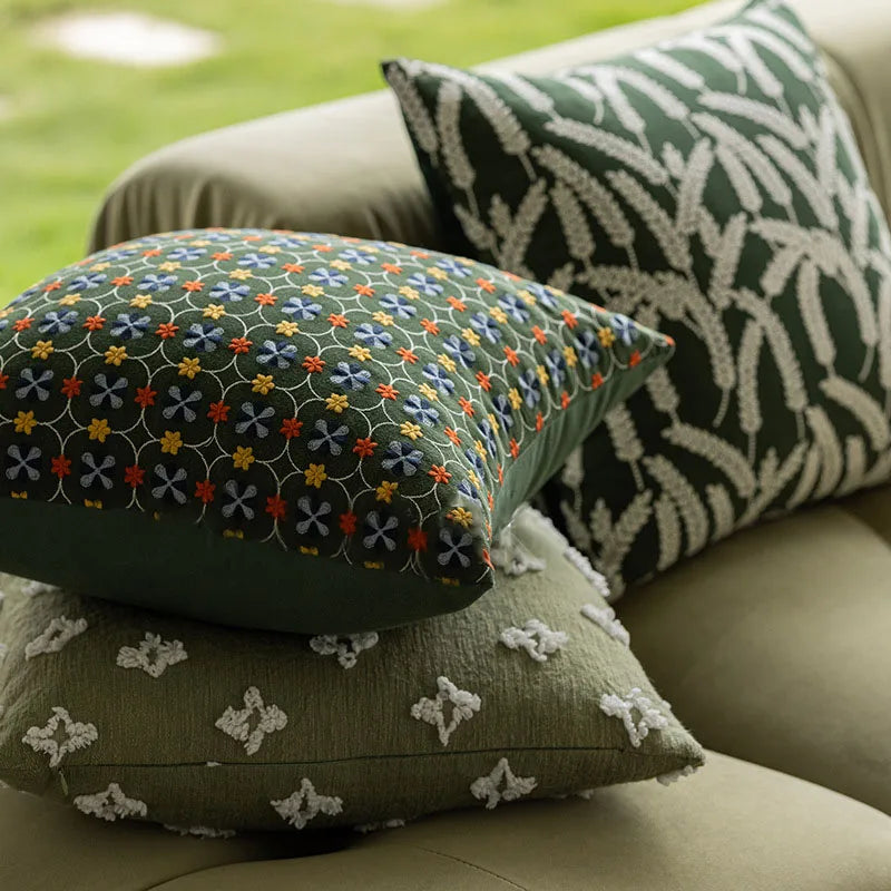 Embroidered Small Floral Couch Pillow