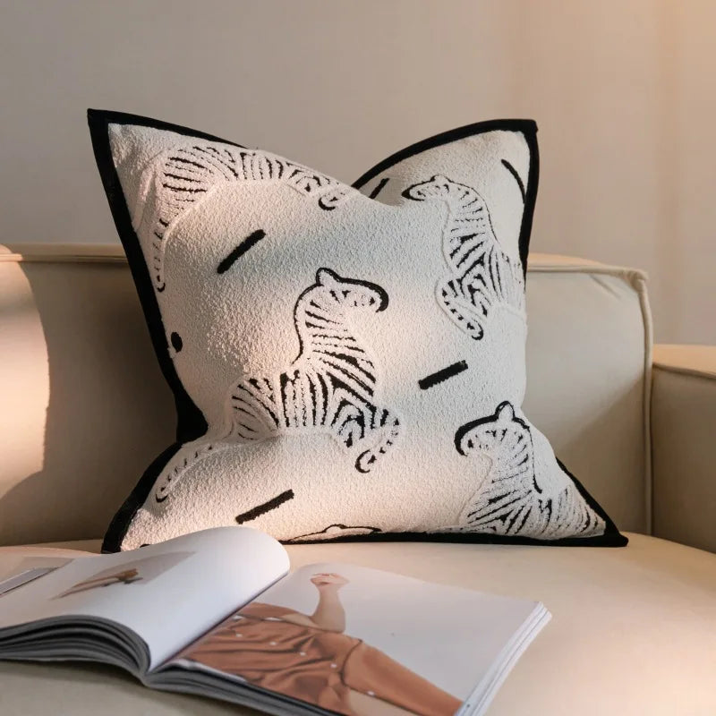 French Cream Style Cute Embroidered Zebra Cushion Pillow