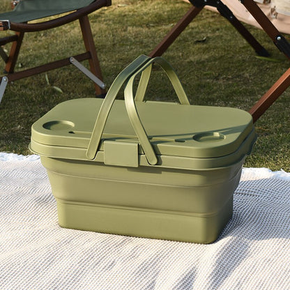 Picnic Basket Large-capacity Portable Hand-held Basket Outdoor Camping Picnic Home Storage With Lid Foldable Basket