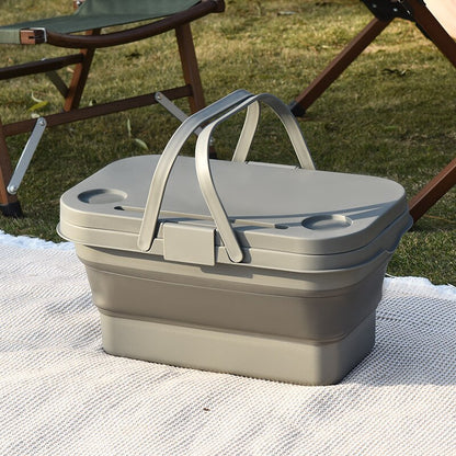 Picnic Basket Large-capacity Portable Hand-held Basket Outdoor Camping Picnic Home Storage With Lid Foldable Basket